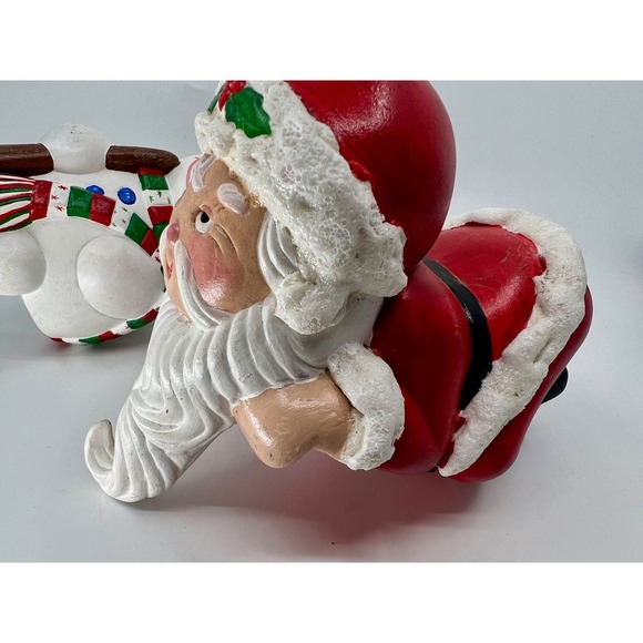 Ceramic Hand Paintd Snowman & Santa Claus Christmas Stocking Holder Shelf Sitter - Picture 4 of 5
